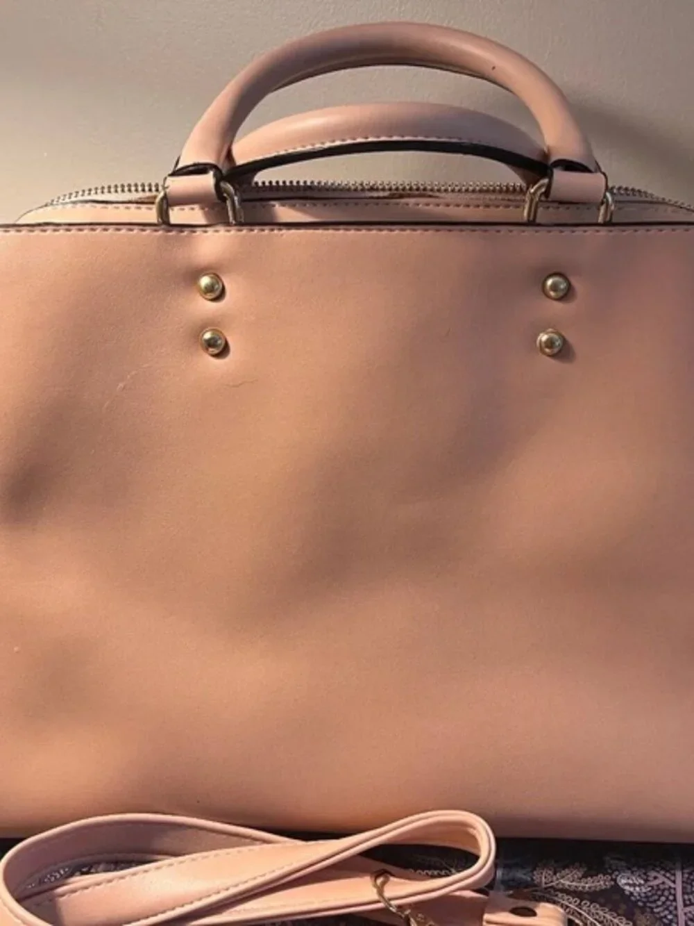 Kua Pink Satchel Handbag Crossbody Floral Lining Gold Hardware Shoulder Strap